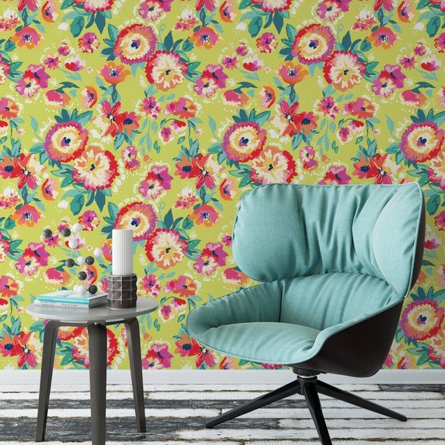 Bright Hand-Painted Flower Wallpaper – MUSE Wall Studio