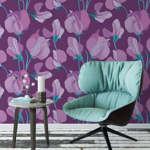 MUSE Wall Studio Sweet Pea floral removable wallpaper / cute self adhesive wallpaper / botanical temporary wallpaper B123-27