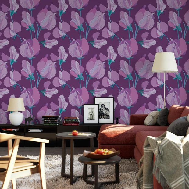 MUSE Wall Studio Sweet Pea floral removable wallpaper / cute self adhesive wallpaper / botanical temporary wallpaper B123-27