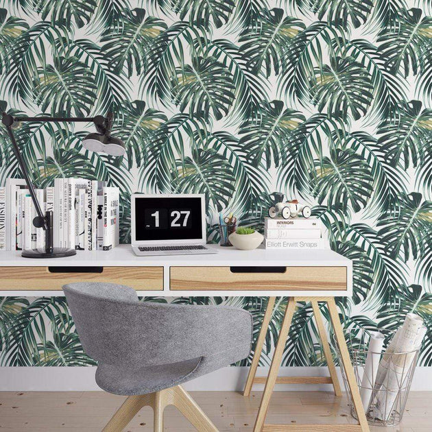 Tropical Fronds on White Temporary Wallpaper MUSE Wall Studio