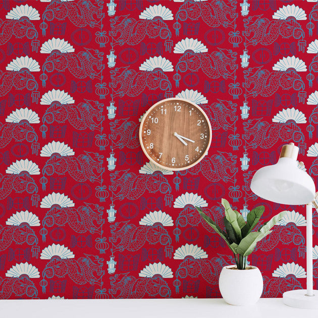 Dragon in Red Removable Wallpaper