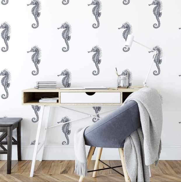 MUSE Wall Studio 204in high x 96in wide Custom Order Ocean Seahorses on White