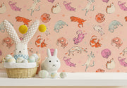 MUSE Wall Studio wallpaper Hand-Painted Sleeping Cats - Pink Cats