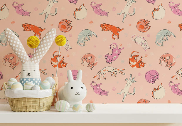 MUSE Wall Studio wallpaper Hand-Painted Sleeping Cats - Pink Cats