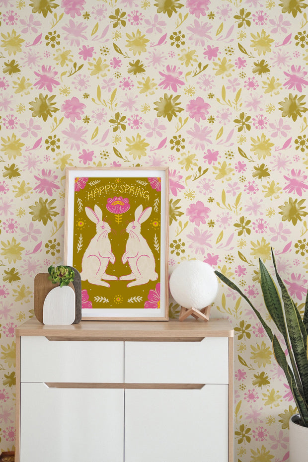 MUSE Wall Studio wallpaper Watercolor Pink and Green Florals