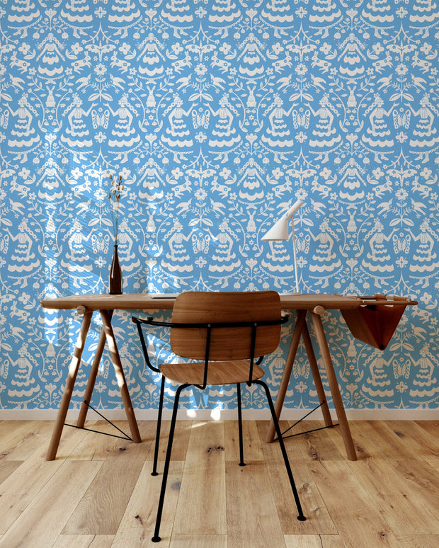 MUSE Wall Studio wallpaper Whimsical Folk Art Damask - Blue