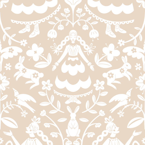 MUSE Wall Studio wallpaper Whimsical Folk Art Damask - Tan