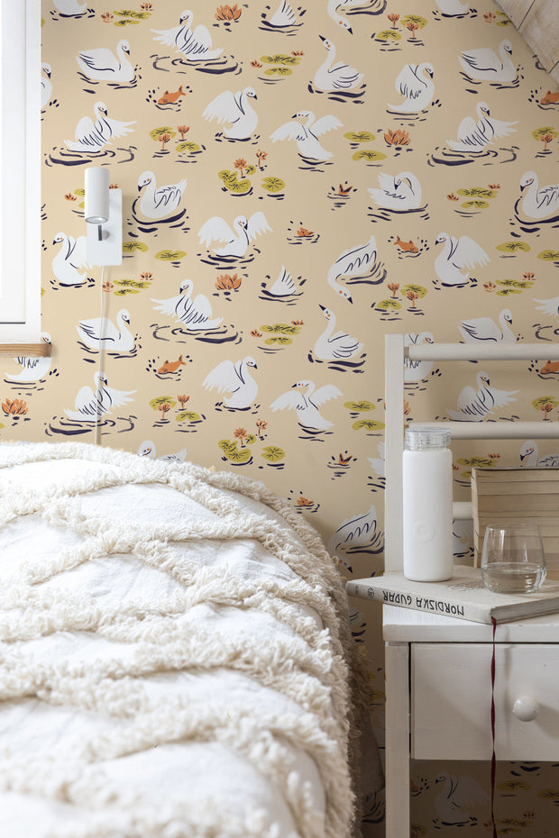 MUSE Wall Studio wallpaper Whimsical Swan Lake - Beige