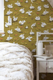 MUSE Wall Studio wallpaper Whimsical Swan Lake - Green