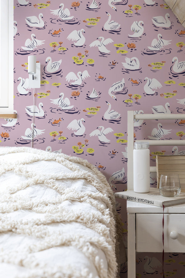 MUSE Wall Studio wallpaper Whimsical Swan Lake - Lavender