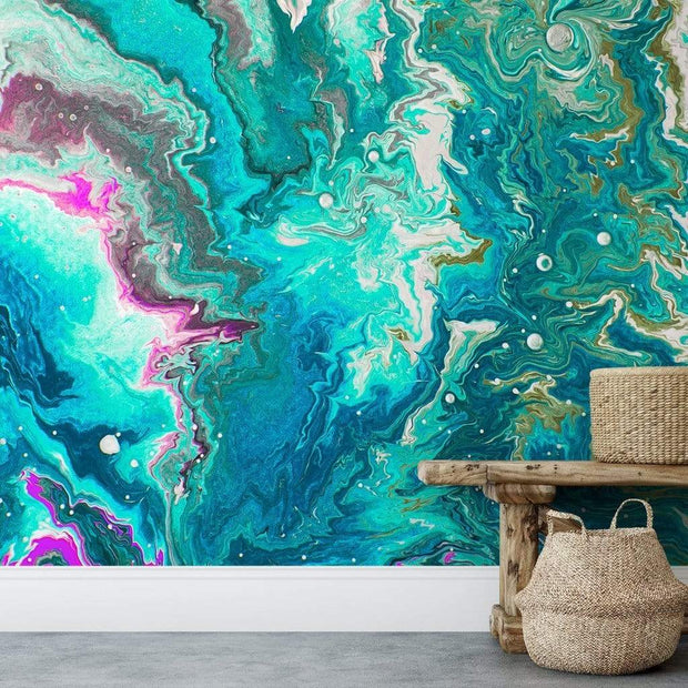 MUSE Wall Studio Aqua Swirl Marbleized Wall Mural