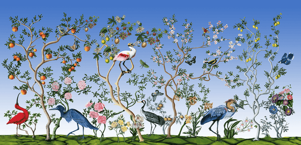 MUSE Wall Studio 105" high x 165" wide Special Order Teoman - Bird and Branch in Bright Sky 580