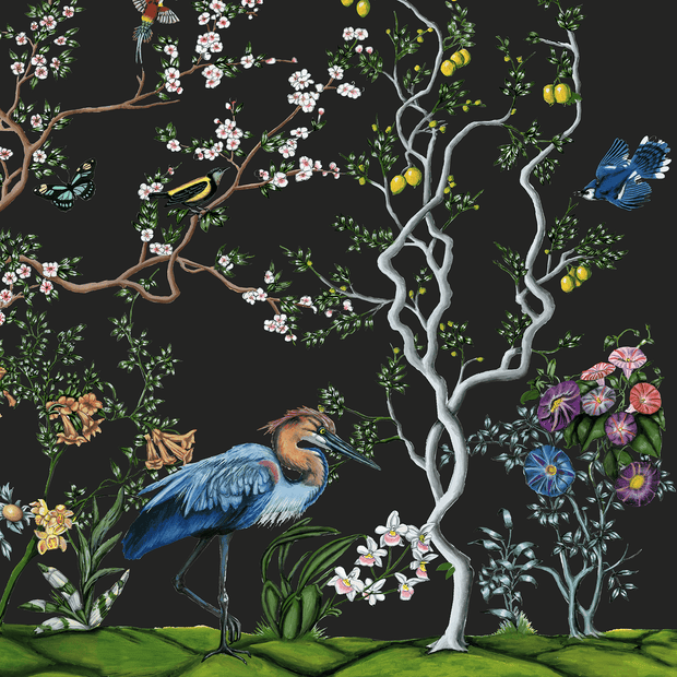 MUSE Wall Studio Sample - 9” wide by 6” high Bird and Branch Mural in Charcoal