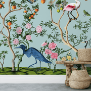 MUSE Wall Studio Bird and Branch Mural in Light Blue