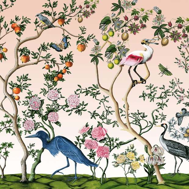 MUSE Wall Studio Bird and Branch Mural in Peach Sunrise