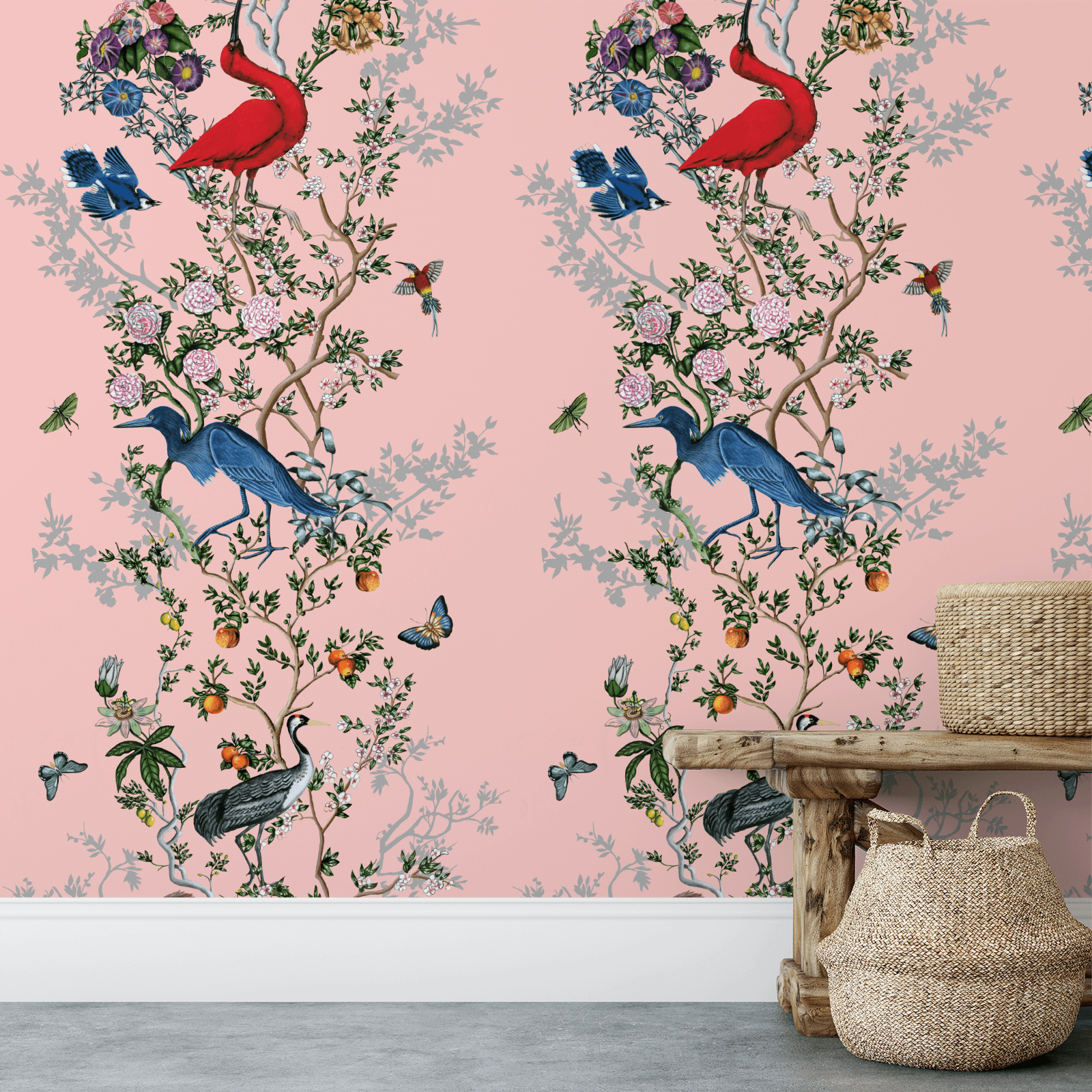 MUSE Wall Studio Climbing Bird and Branch in Pink