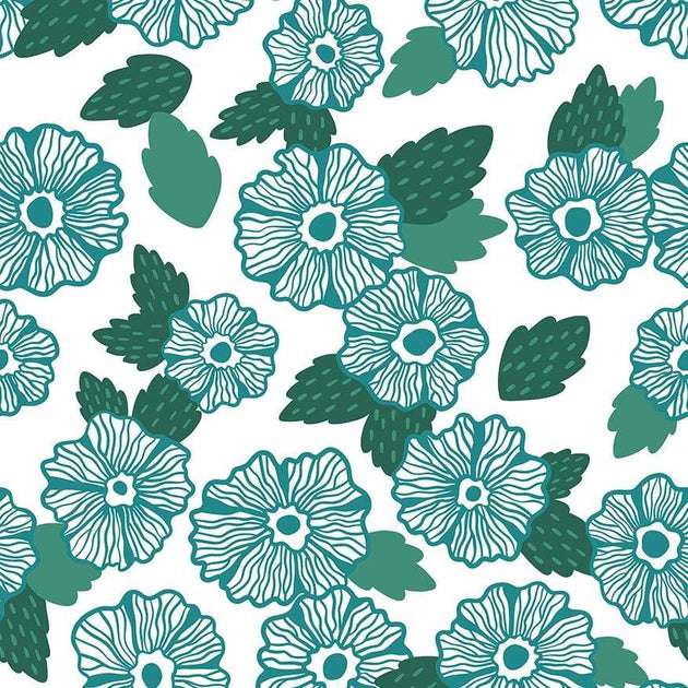 Teal Floral Mural Removable Wallpaper