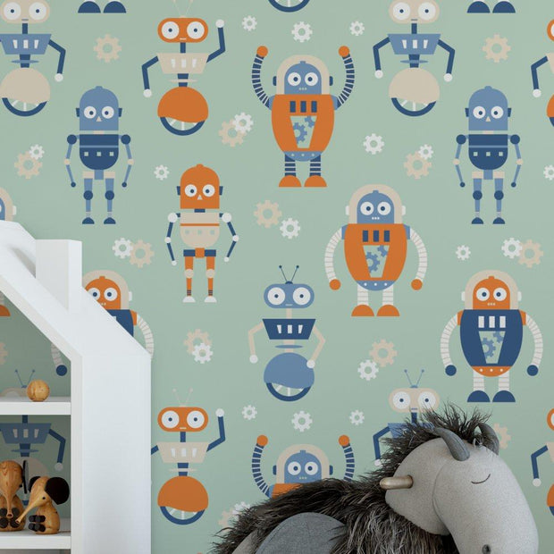 MUSE Wall Studio Friendly robots kids removable wallpaper / cute self adhesive wallpaper / children's temporary wallpaper K121-27