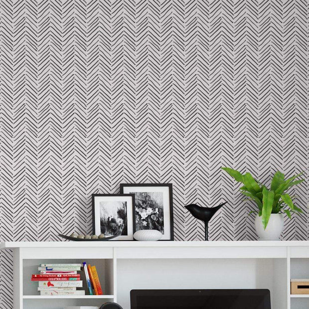 MUSE Wall Studio Hand drawn thin herringbone removable wallpaper / cute self adhesive wallpaper / modern temporary wallpaper G169-27