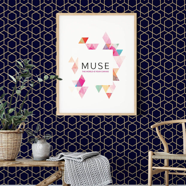 MUSE Wall Studio Navy and Gold Hexagon