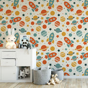 MUSE Wall Studio Outer space kids removable wallpaper / cute self adhesive wallpaper / children's rockets temporary wallpaper K133-27
