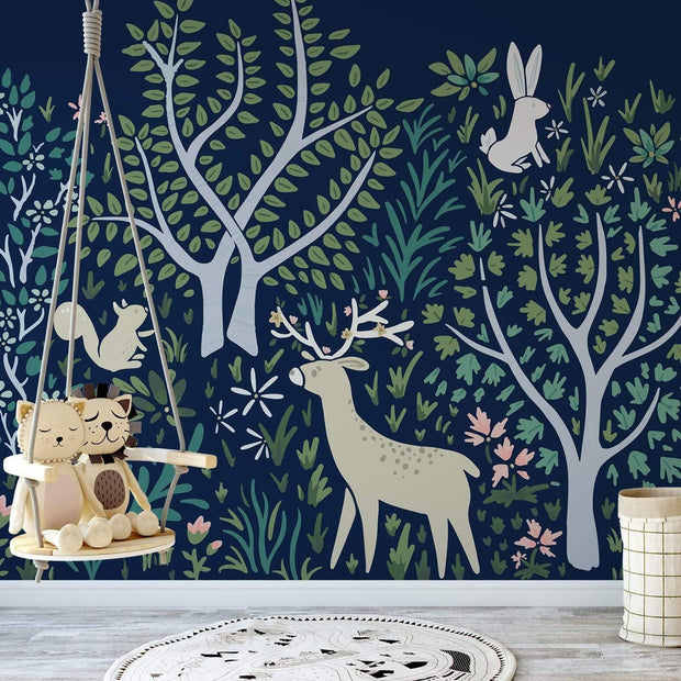 MUSE Wall Studio Woodland Forest Wall Mural in Navy