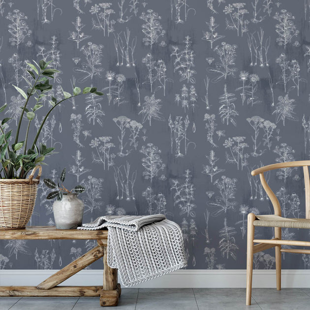 The Herbalist Peel and Stick Wallpaper in Blue – MUSE Wall Studio